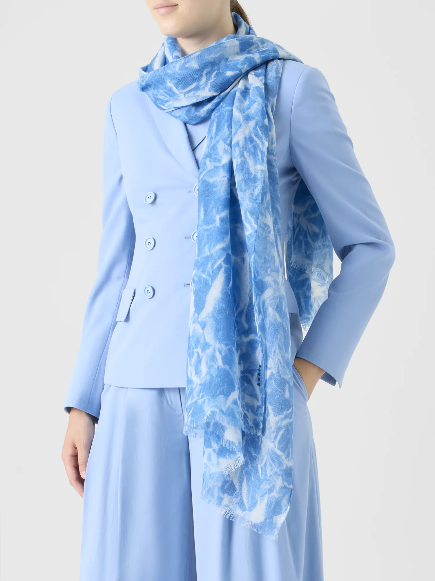 Cashmere Scarf with Whitecaps Print - Image 4
