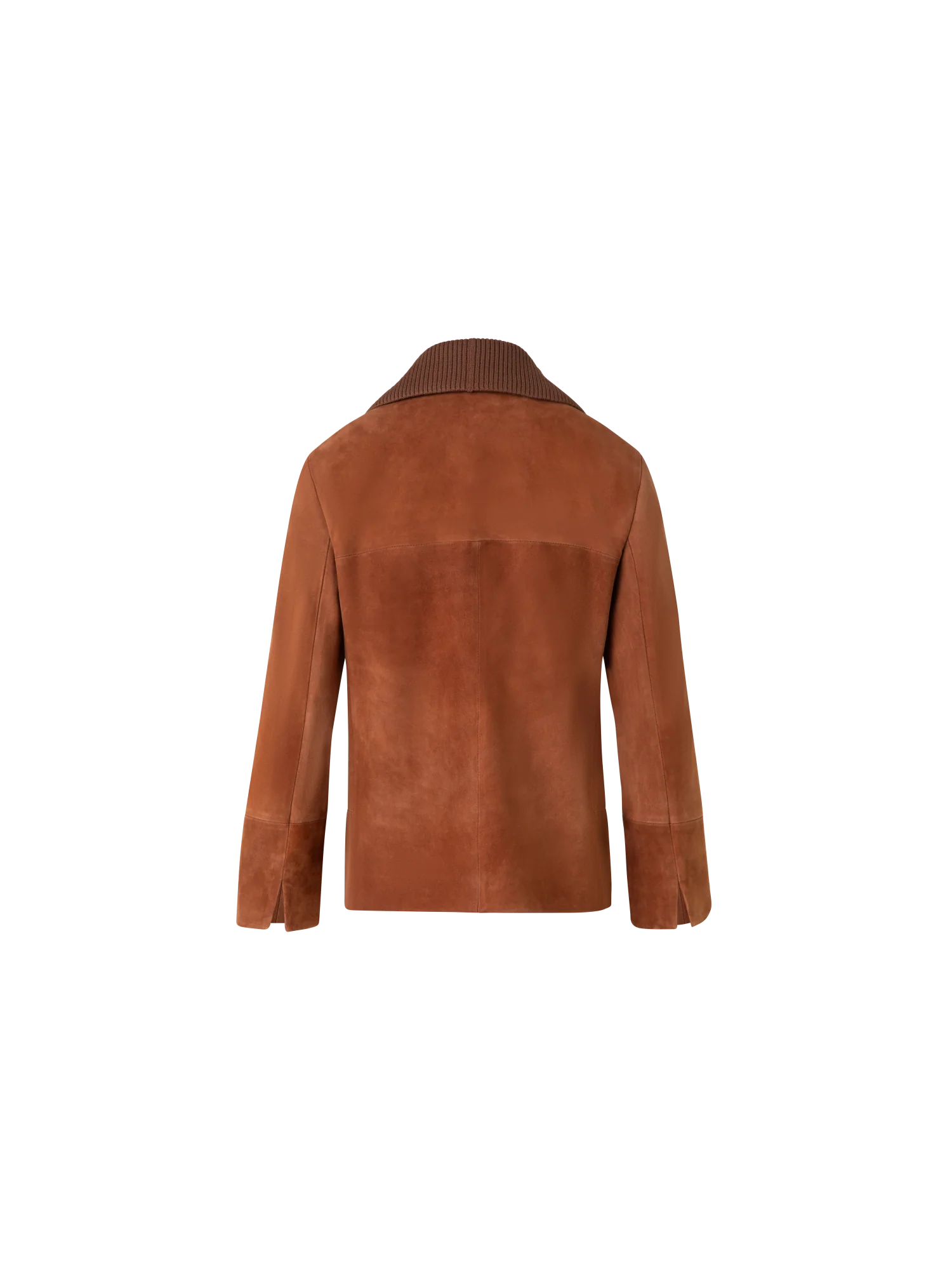 Cropped Leather Jacket with Knit Collar - Image 4