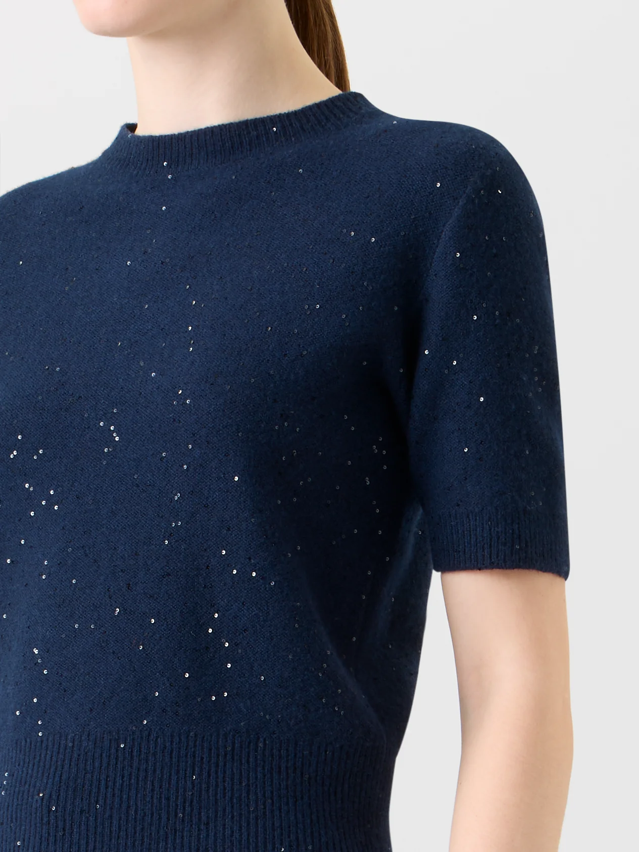 Sequin Short-Sleeve Wool Cashmere Knit Sweater - Image 4
