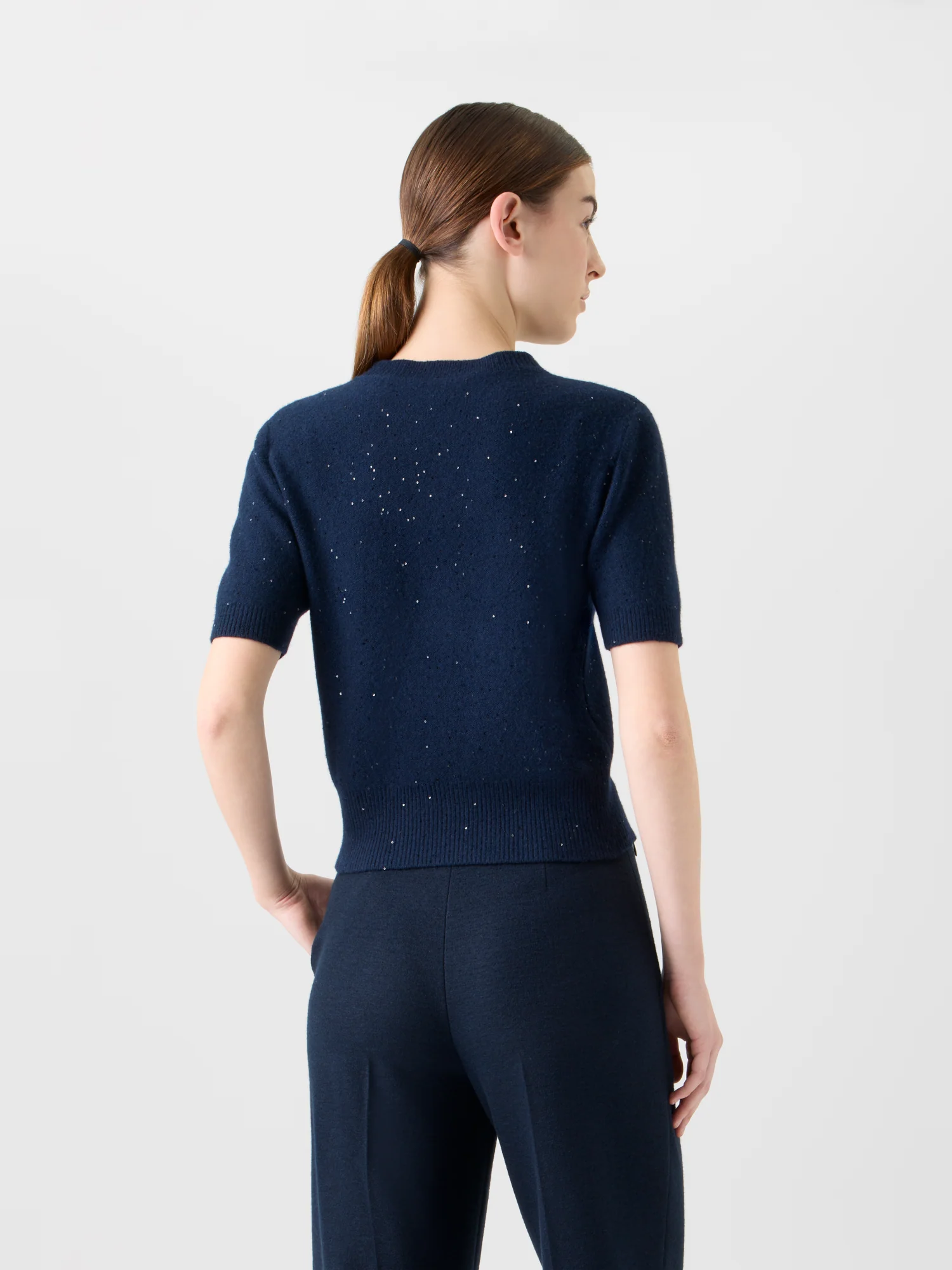 Sequin Short-Sleeve Wool Cashmere Knit Sweater - Image 5