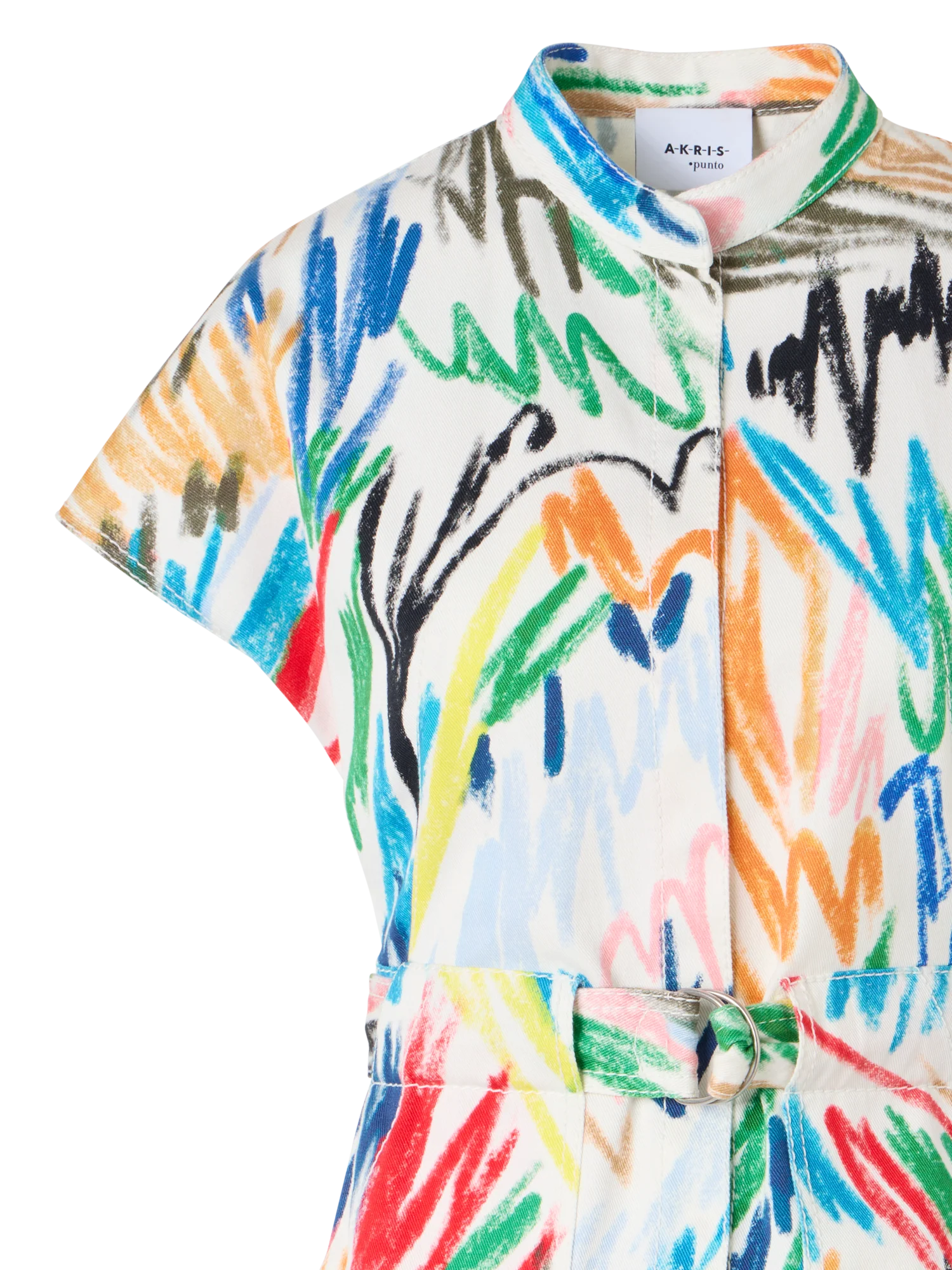 Belted Scribble Print Cotton Denim Mini Dress - Image 3