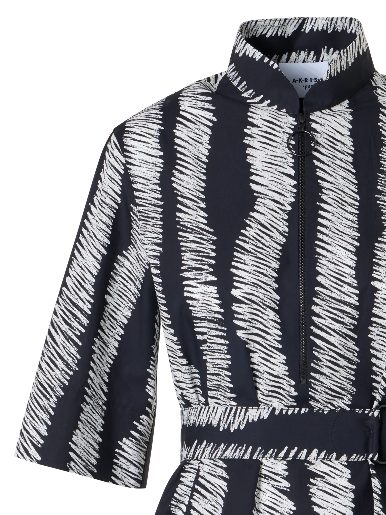 Belted Scribble Wave Print Cotton Shirt Dress - Image 3