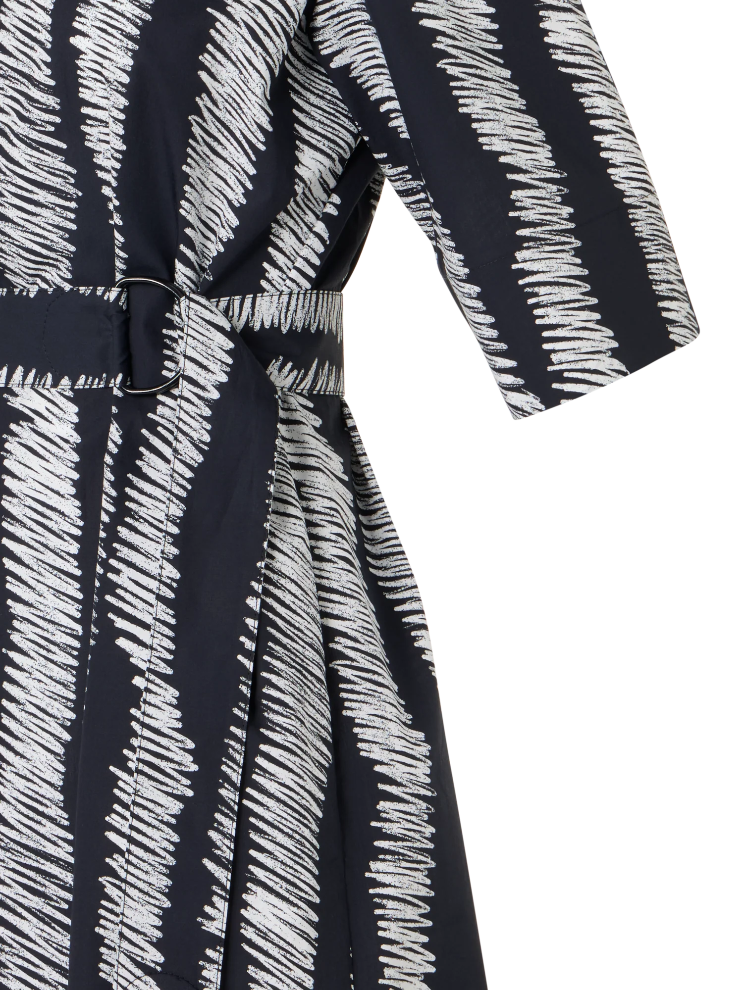 Belted Scribble Wave Print Cotton Shirt Dress - Image 4