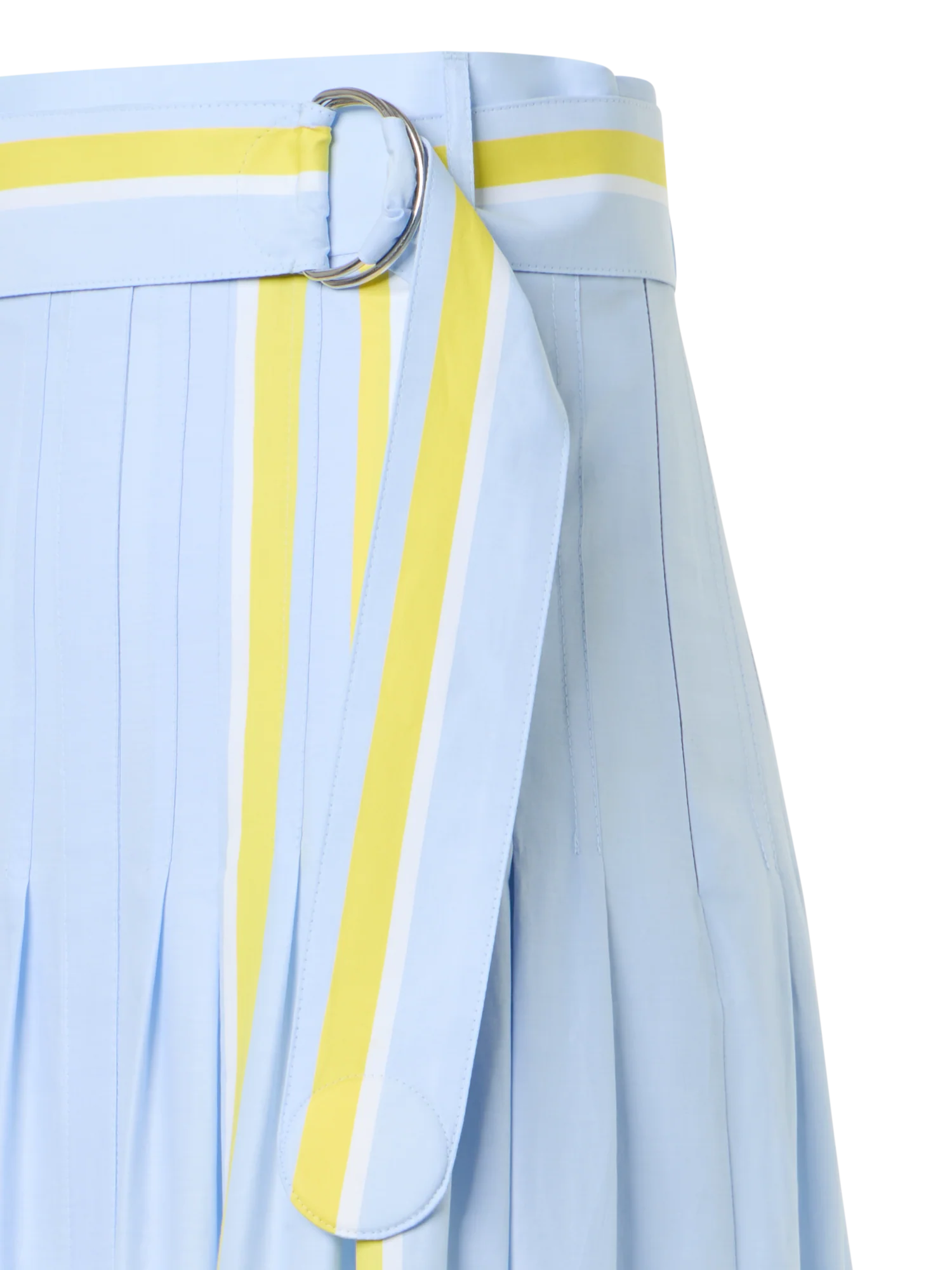 Pleated Striped Cotton Chambray Midi Skirt with Belt - Image 4