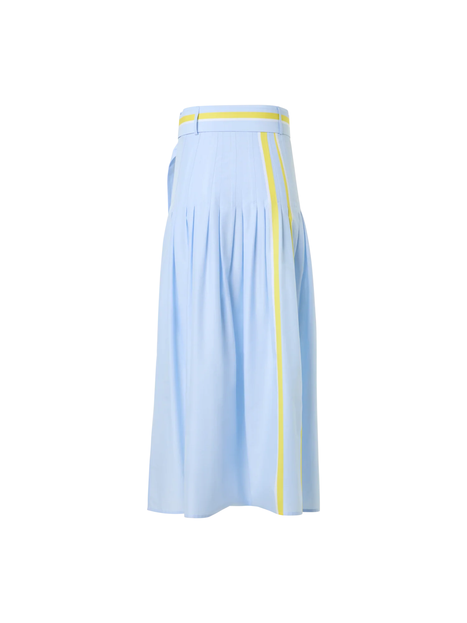 Pleated Striped Cotton Chambray Midi Skirt with Belt - Image 6